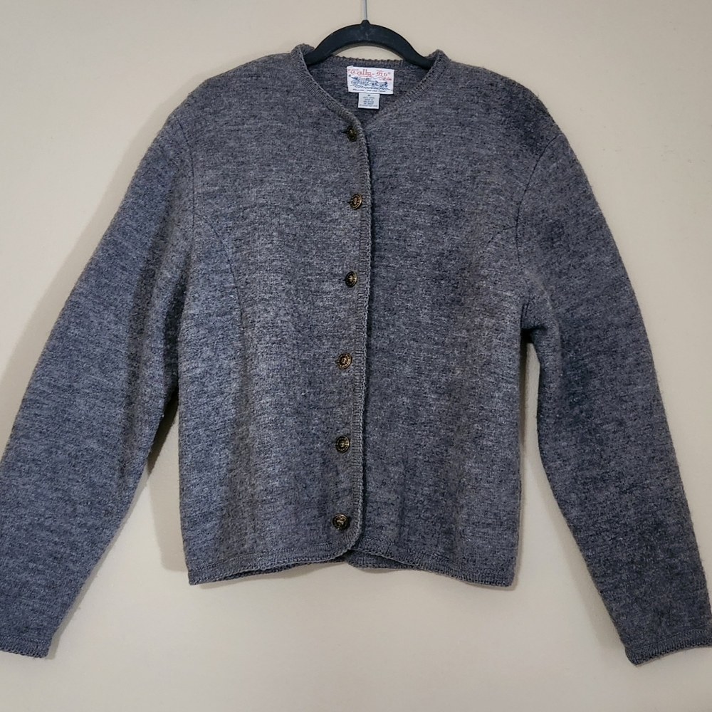 Vintage Tally Ho 100% Wool Sweater Gray Button Up 80s Cardigan Women’s Size: M